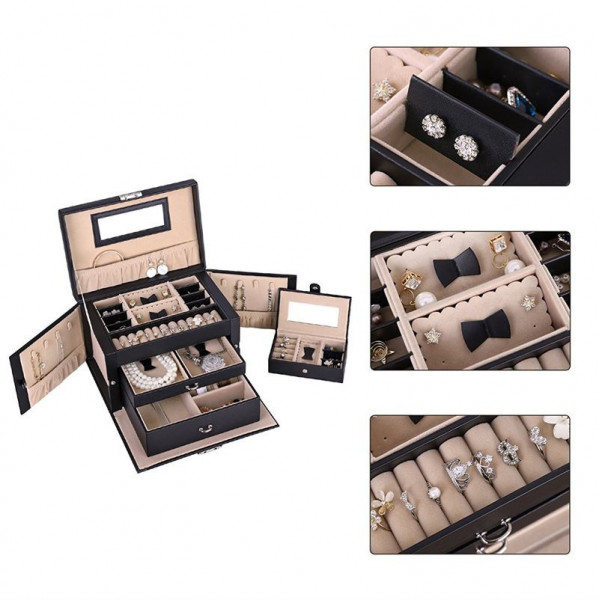 AVERY® XL Jewelry Box - 20 Rum (Sort Læder)