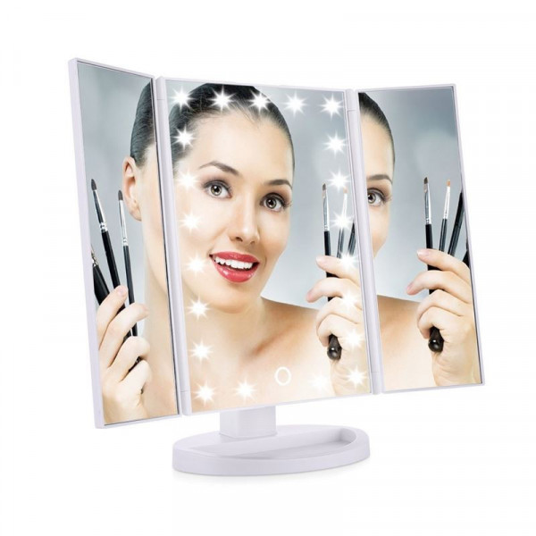 UNIQ® Trifold Hollywood Makeup Spejl Med LED Lys - Hvid