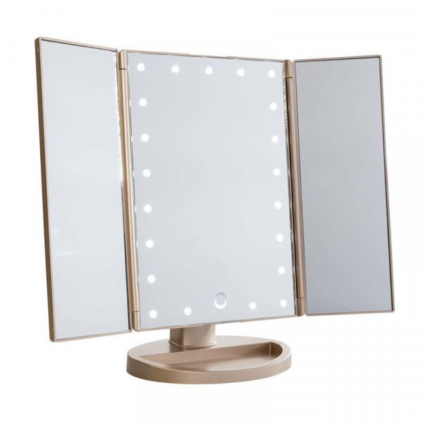 UNIQ® Trifold Hollywood Makeup Spejl Med LED Lys - RoseGold