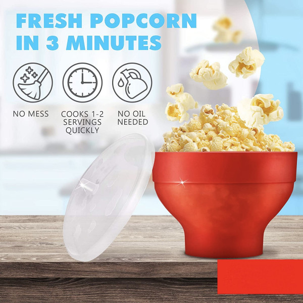 Popcorn Maker Skål til mikobølgeovn i foldbar silikone -