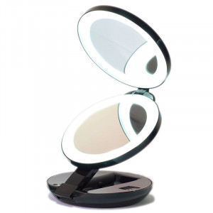 Kompakt dobbelt rejsespejl med LED (10x forstørrelse), UNIQ -