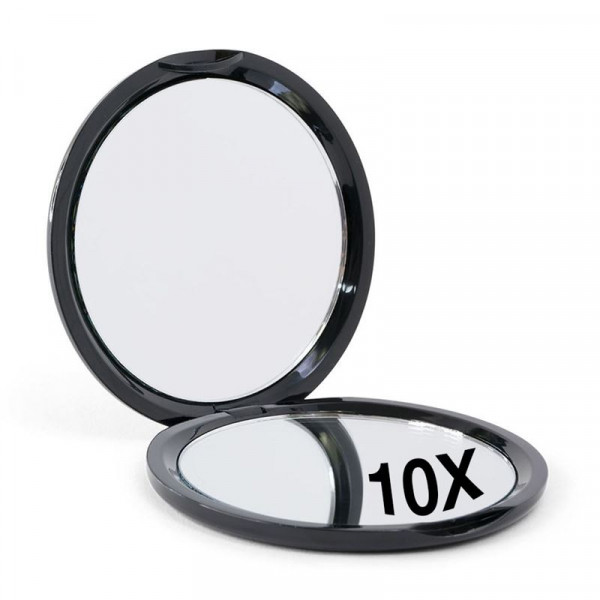 Kompakt dobbeltsidet spejl med x10 forstørrelse - Sort