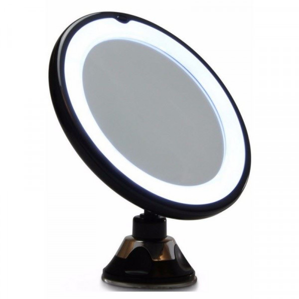 Rundt Spejl med LED Lys og sugekop x10 forstørrelse, UNIQ - Sort