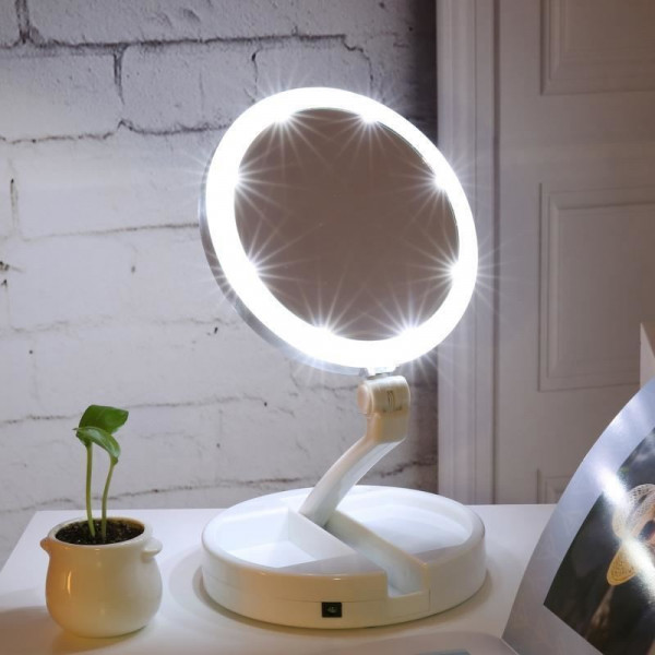 Foldbart Makeup spejl med lys LED og 10x forstørrelse, UNIQ -