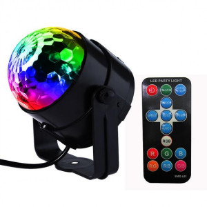 Diskolyskugle med roterende RGB lys + fjernbetjening (LED Party
